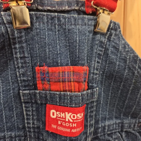 Rare OshKosh B'gosh Cheer Cats Pinstripe Blue Denim Overalls - Picture 2 of 6